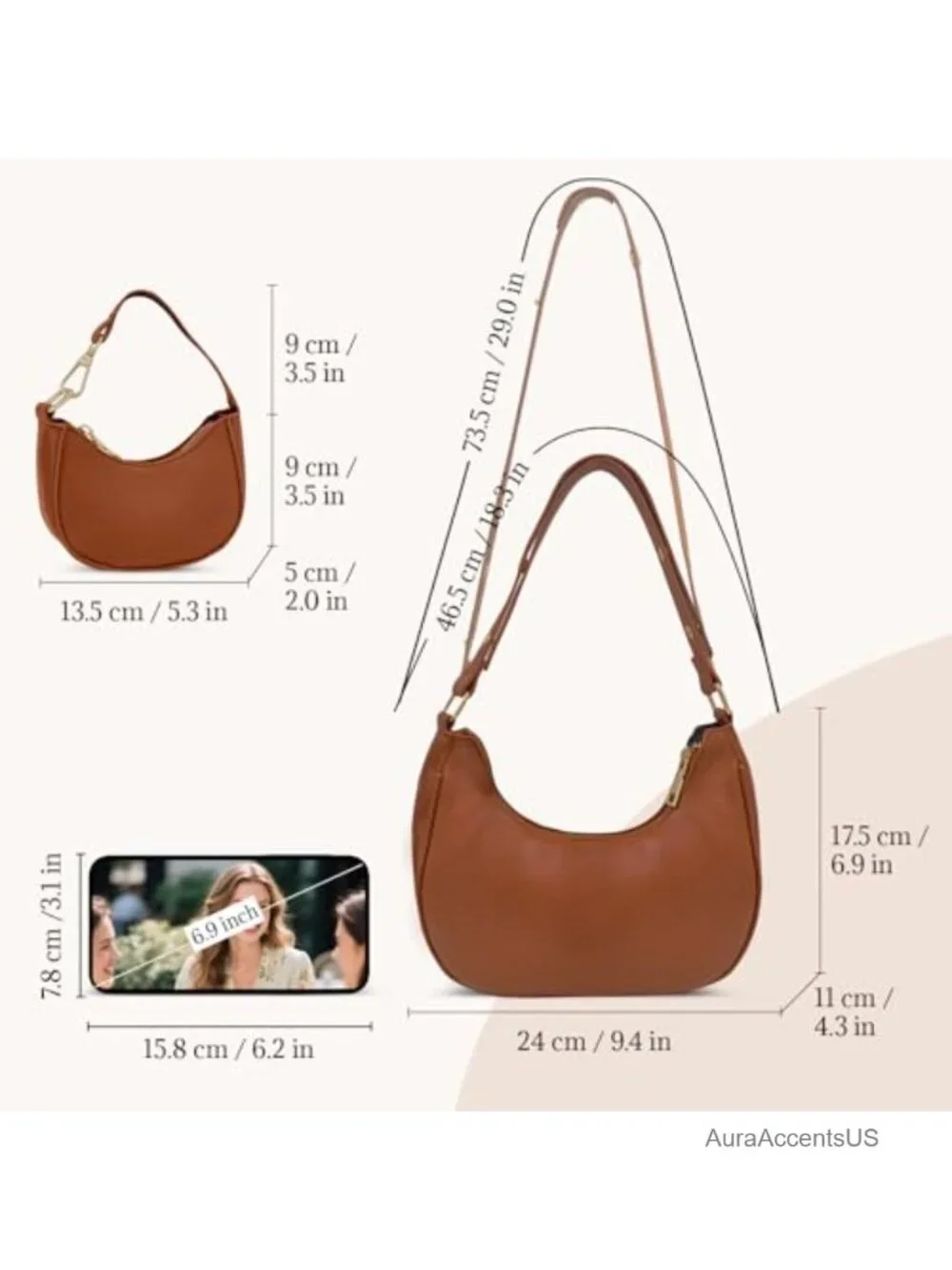 AUDTOPE Crescent Moon Hobo Bag Faux Leather Women's Shoulder Handbag with